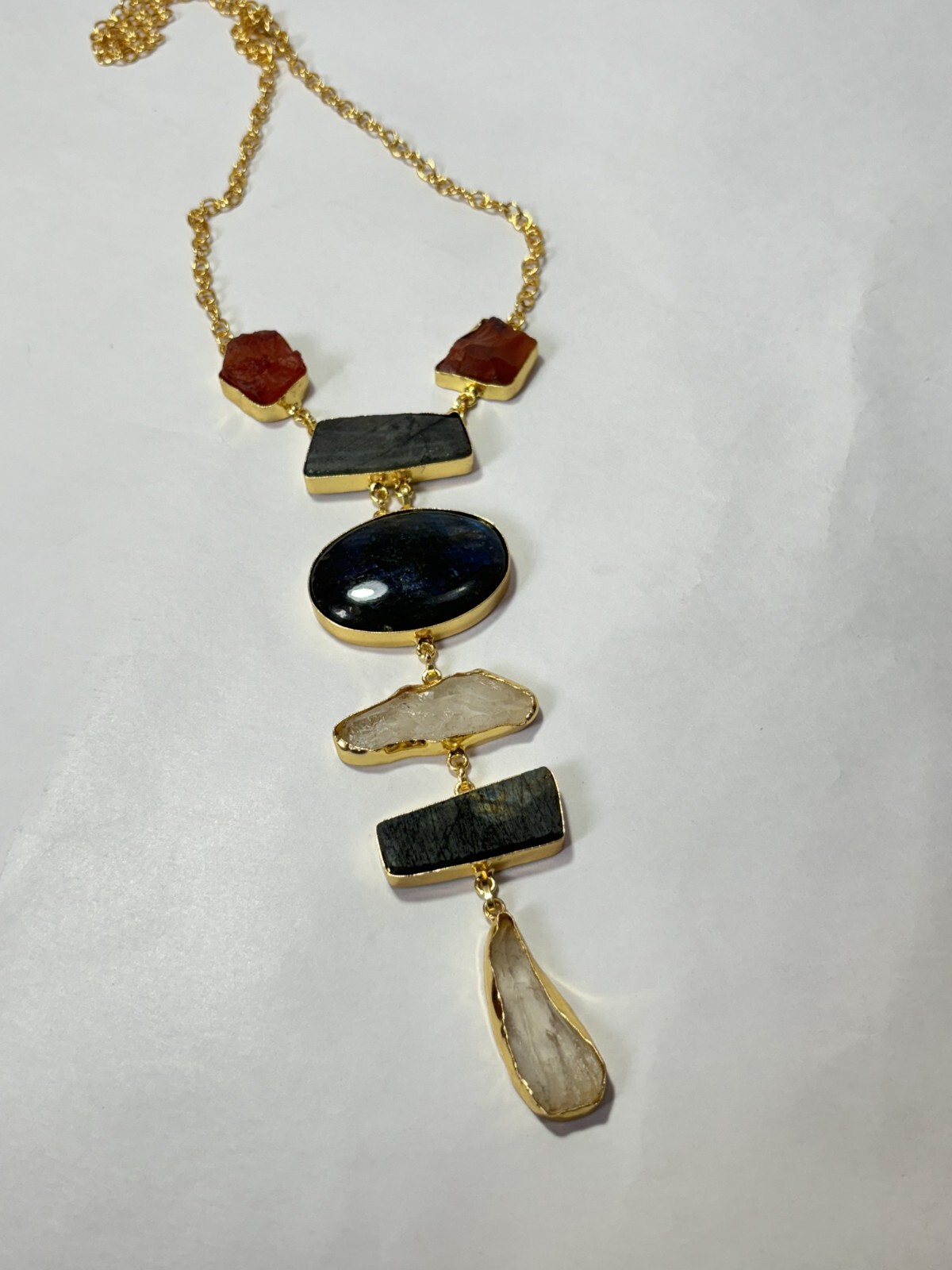 Multi Necklace carnelian Rough Labourdite Rough Necklace Long Jewelry.