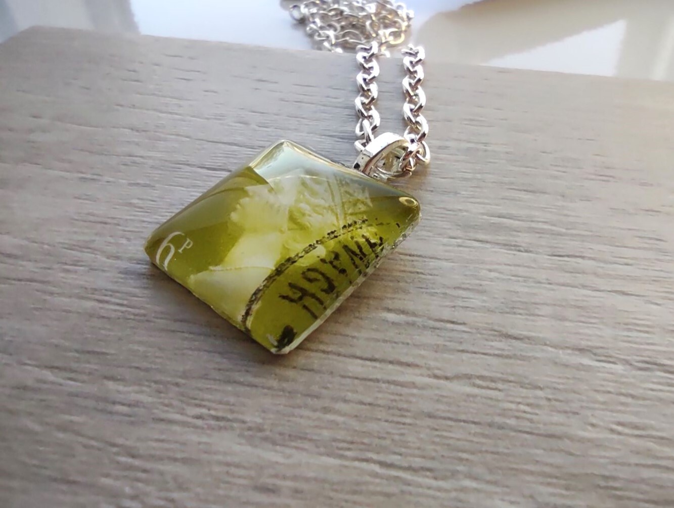 Handmade Authentic Postmarked Queen Elizabeth Postage Stamp Glass Tile Necklace