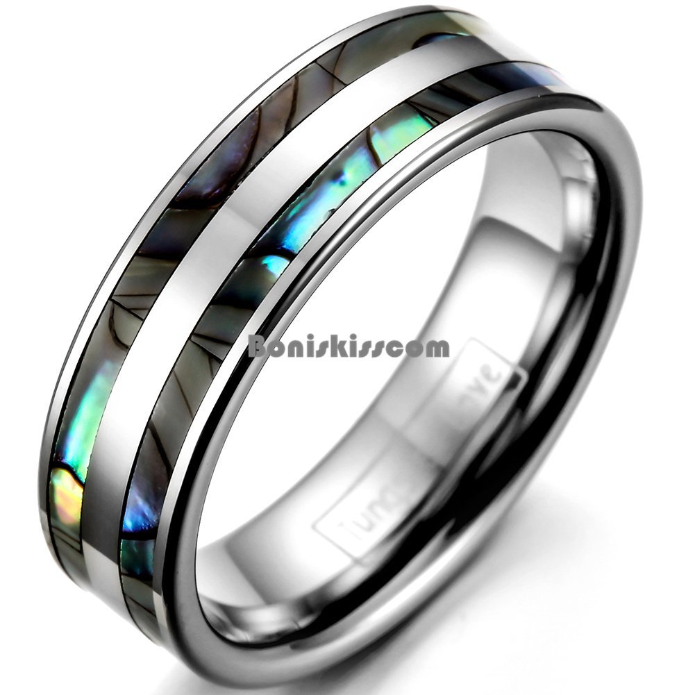 Tungsten Carbide Abalone Shell Stripe Men’s Women’s Ring Couple’s Wedding Band