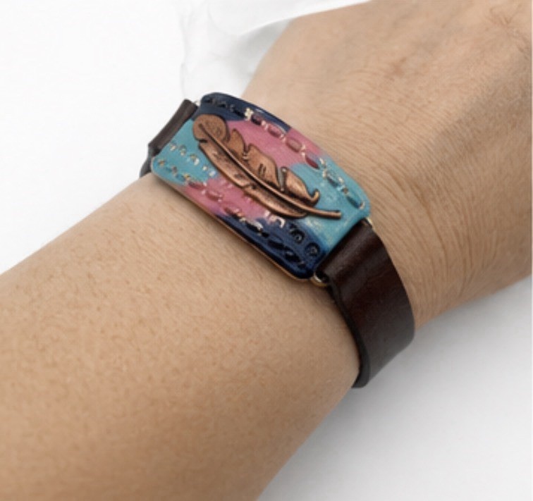 Caligirl Leaf Cuff, Adjustable Vegan leather Bracelet