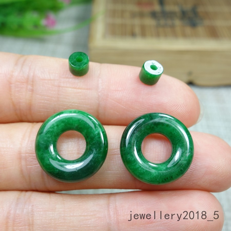 1 pair Certified Green Burma 100% Natural A jadeite Jade Donut 甜甜圈