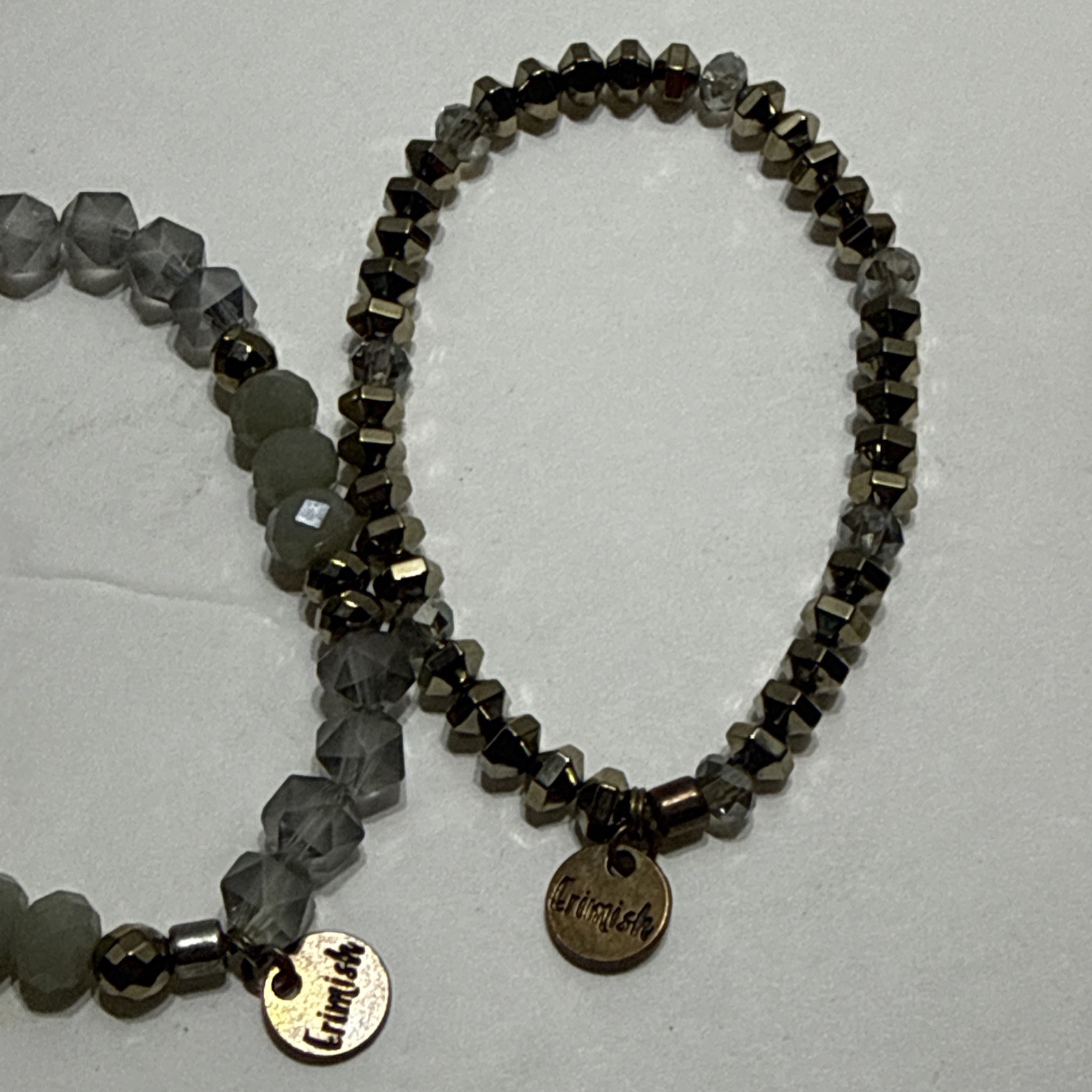 Erimish Beaded Stretch Bracelet Set Lot of 5 Black White Gray Gold Sage Stack