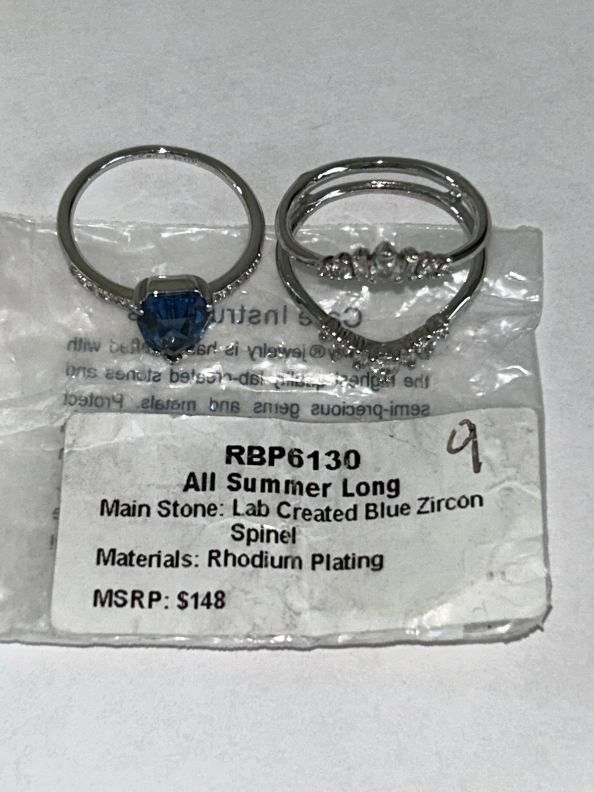 Size 9 ALL SUMMER LONG Blue Zircon Halo Rings (Set/2) Rhodium Bomb Party