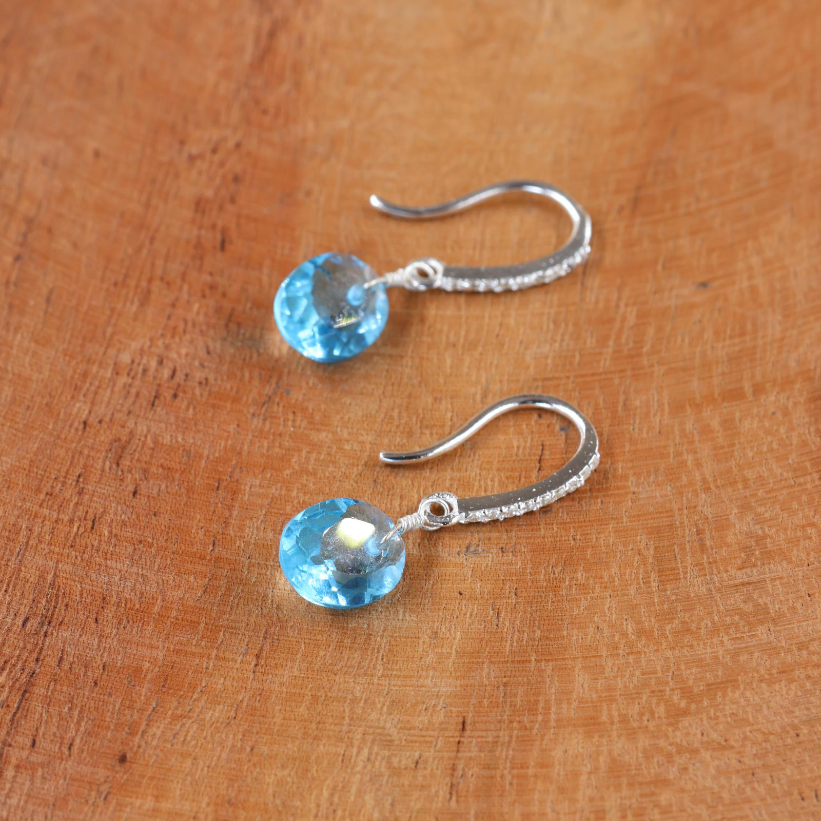 Blue Topaz Drop Earrings, Artisan Jewelry, Fashion Earrings for Everyday Style