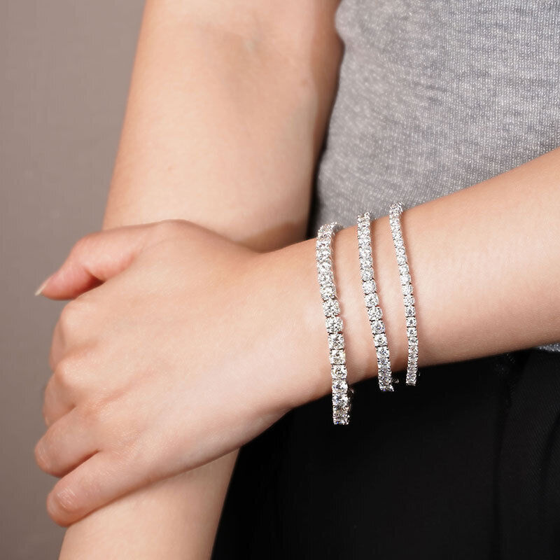 2-6.5mm Round Moissanite Tennis Chain Bracelet 925 Sterling Silver PASSES TESTER