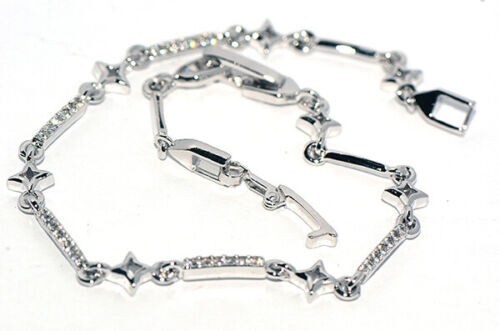 Pretty Silver White Gold Filled Clear CZ Star Bar Link Tennis Style Bracelet 7/8