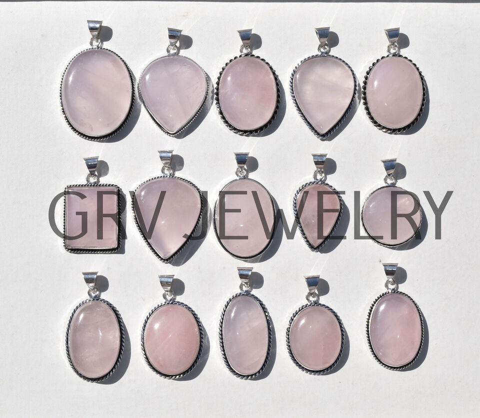 1-1000 Pcs Rose Quartz Pendant Wholesale Lot Bulk: Silver Plated Necklace WH-9