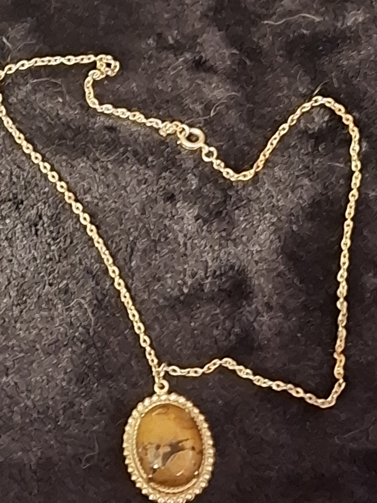 Gold-Tone Metal Cable Chain Necklace Oval Bezel-Set Brown/Black Stone Pendant