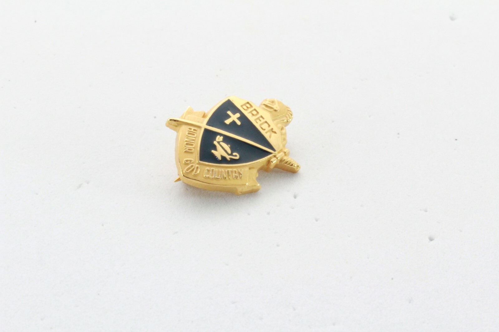 Brooch Pin – Signed Jostens – Breck – Honor God Country – Black Enamel Gold Tone