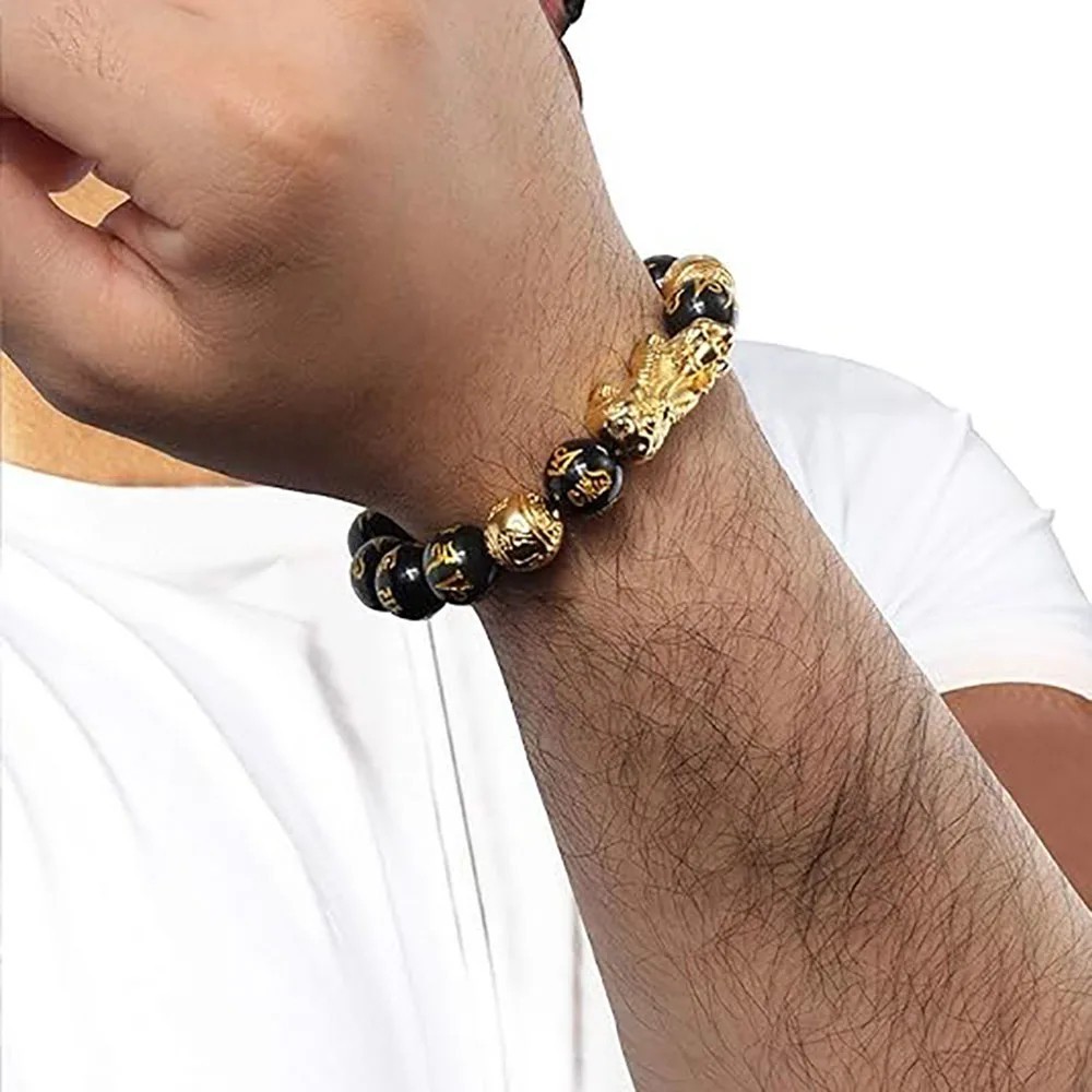 Feng Shui Black Obsidian Beads Pixiu Bracelet Attract Wealth Good Luck Jewelry