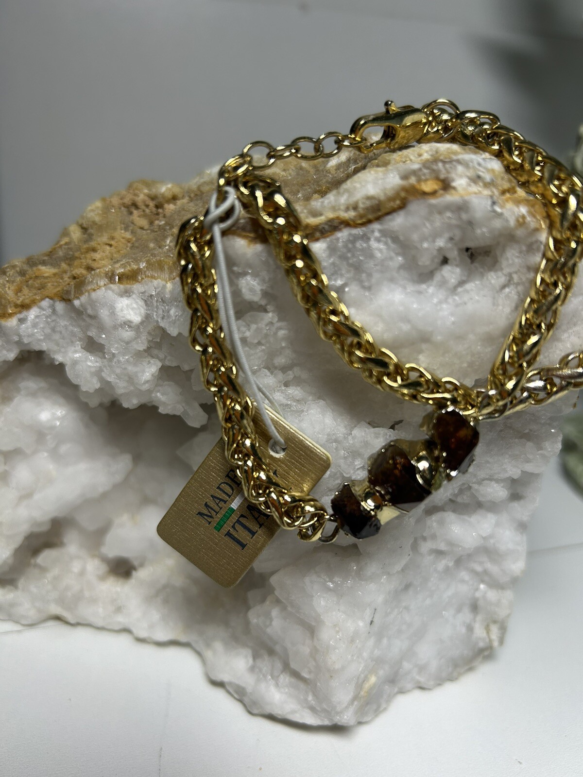 18k Gold Plated 925 Sterling Silver & Raw Citrine gems bracelet Italy Mia Fiore