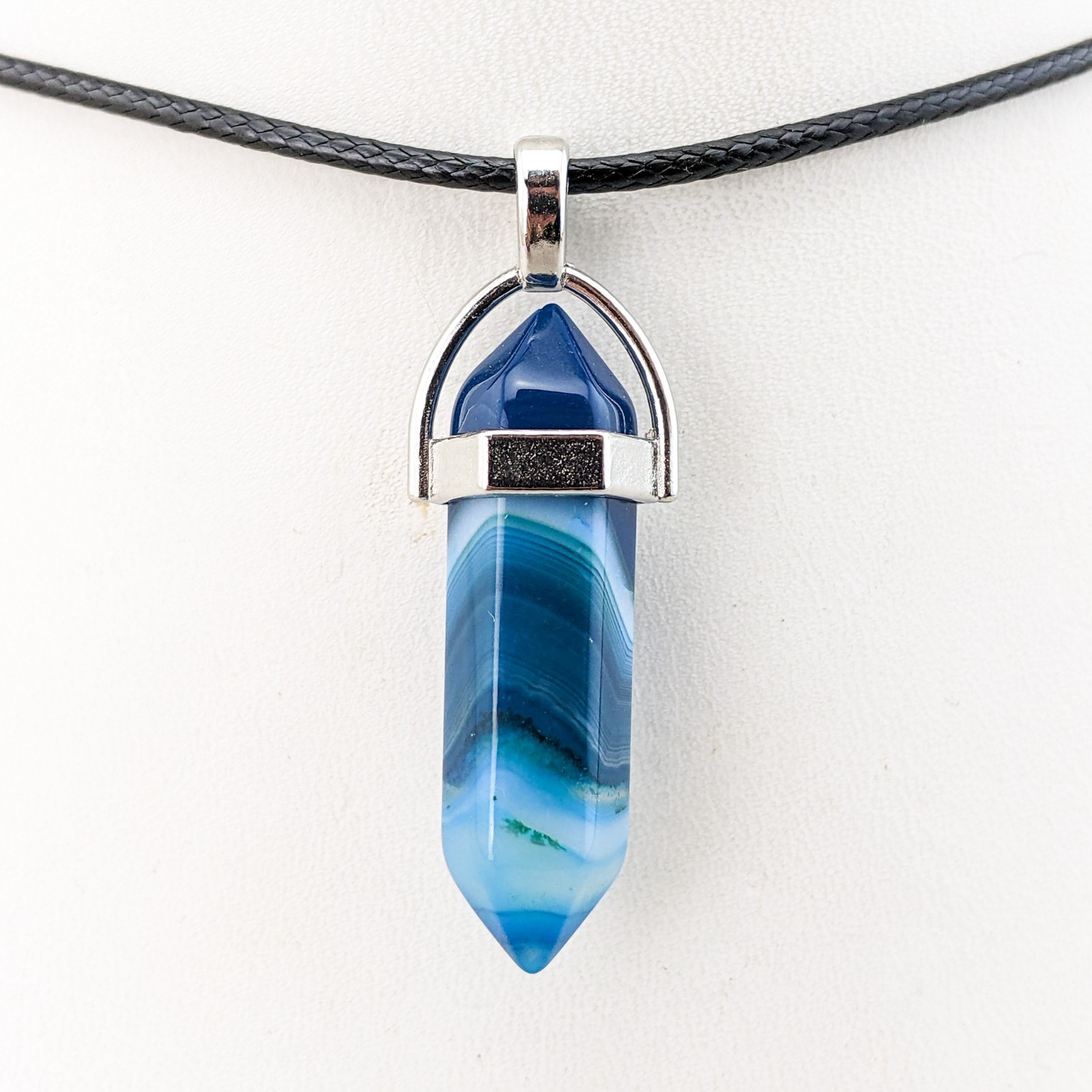 Blue Agate stone Hexagon Point Pendant Chakra Reiki Healing Amulet necklace