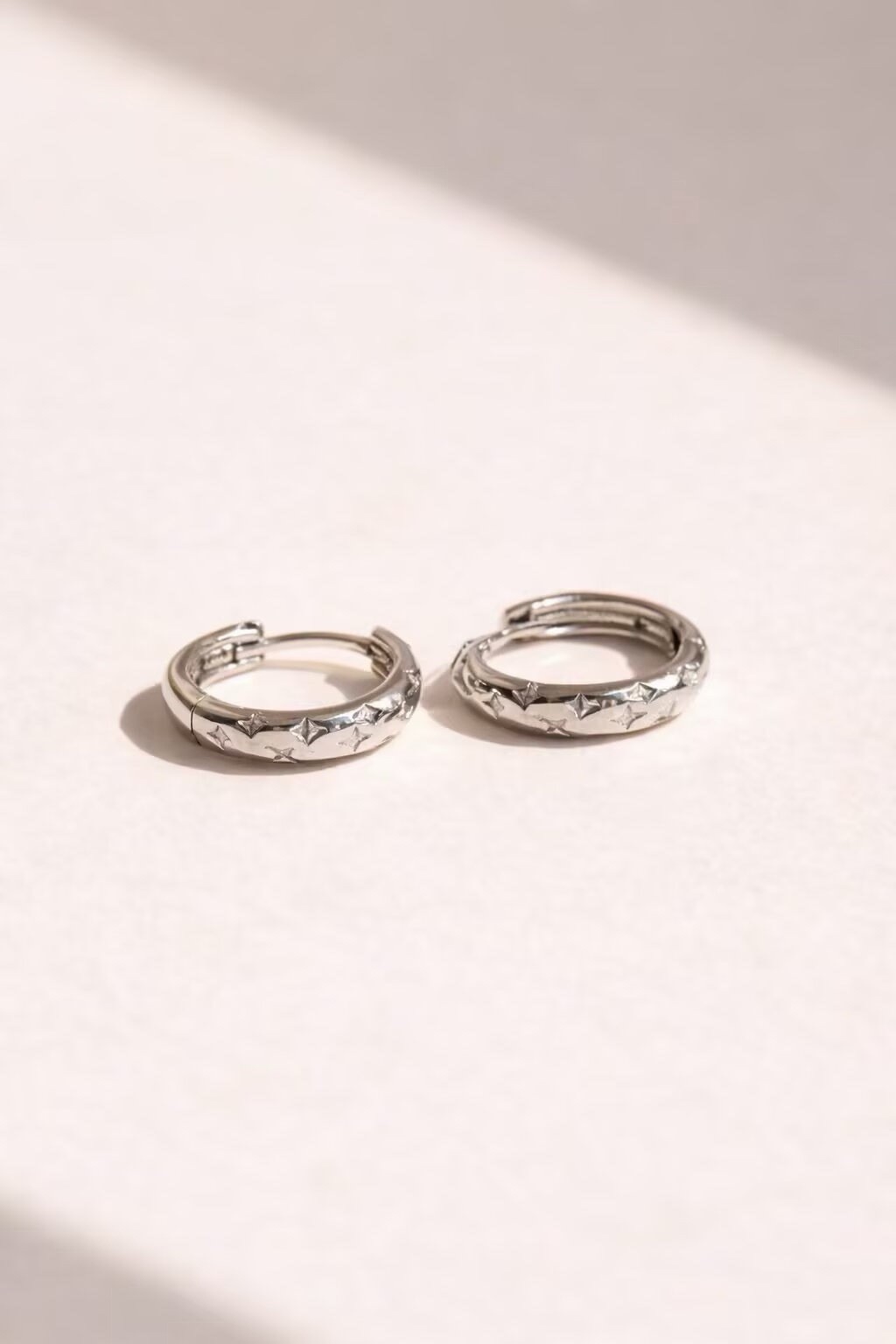 925 Silver Starburst Huggie Earrings Star Hoop Earrings Celestial Earrings 034