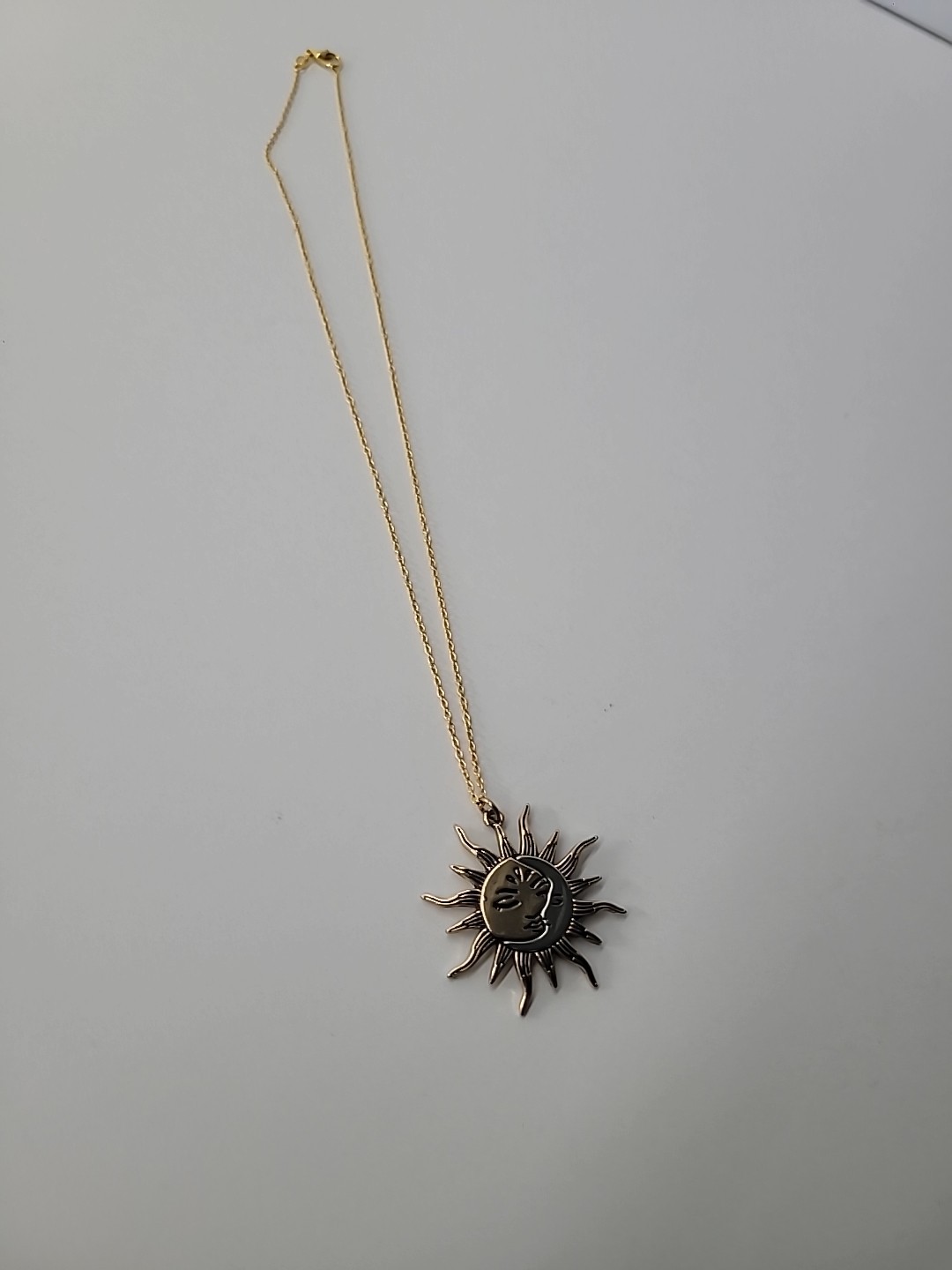 Sun Moon Necklace Gold Tone Celestial Face Pendant Boho Astrology Two Tone