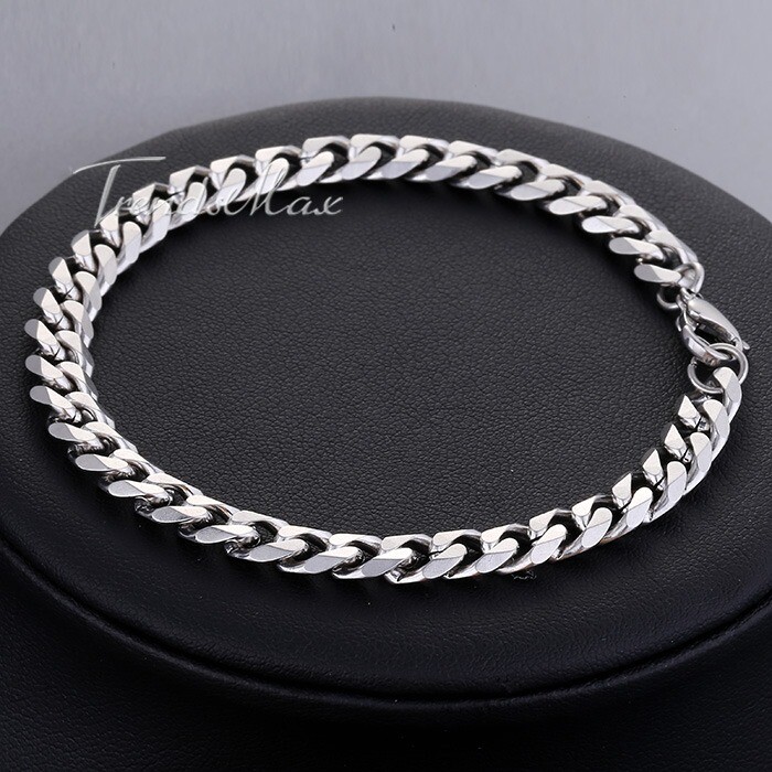5mm Stainless Steel Bracelet & Necklace Jewelry Set Cuban Curb Chain