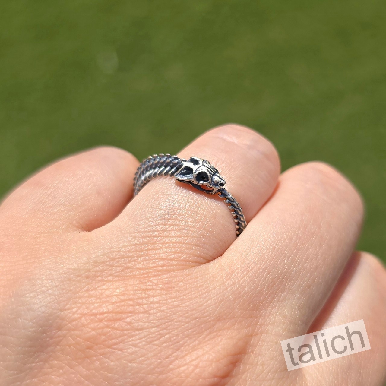 Antique 925 Sterling Silver Ouroboros Infinity Snake Bone Ring Adjustable Unique