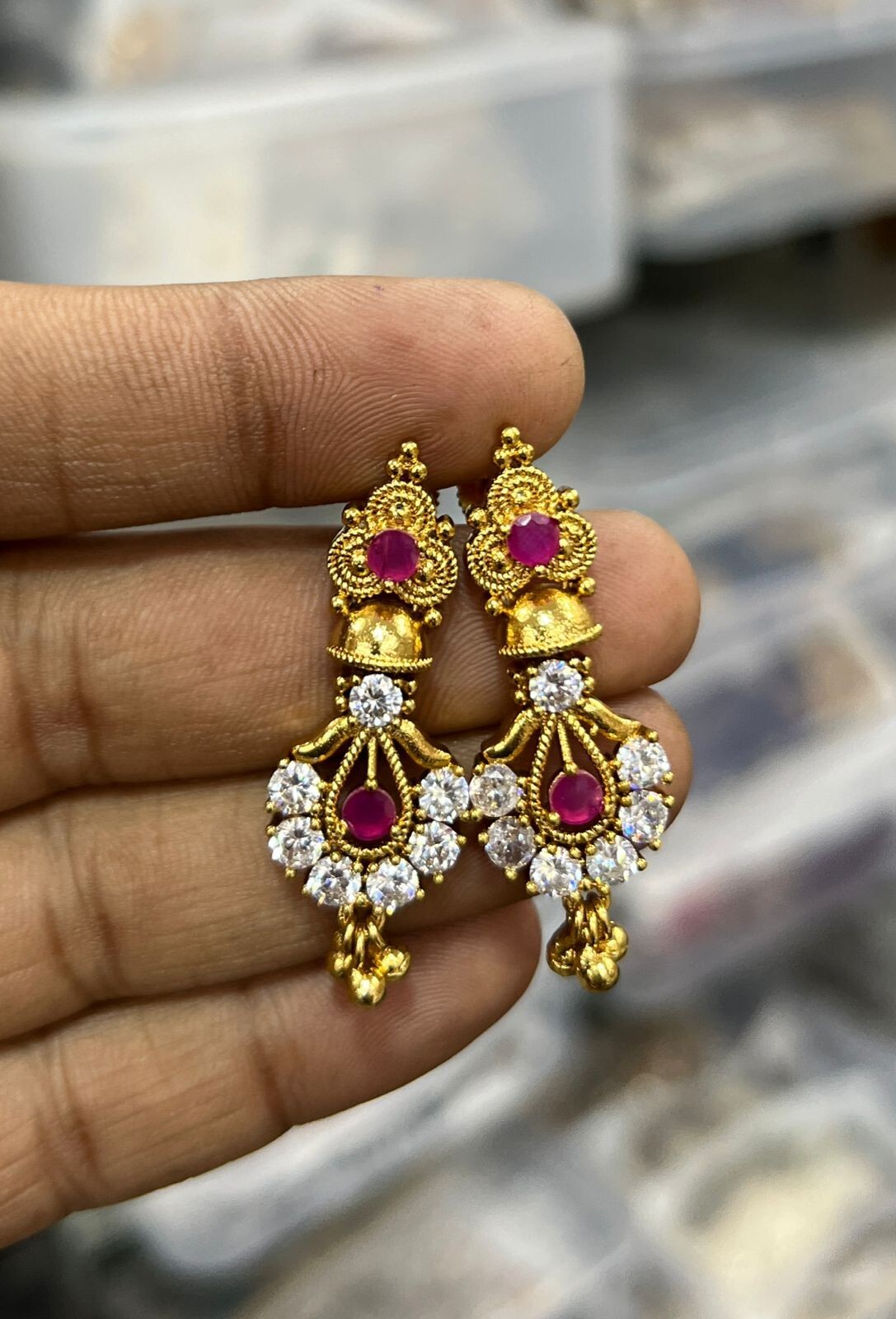 South Indiain Style gold plated Earrings Set Orignal Ruby Stone