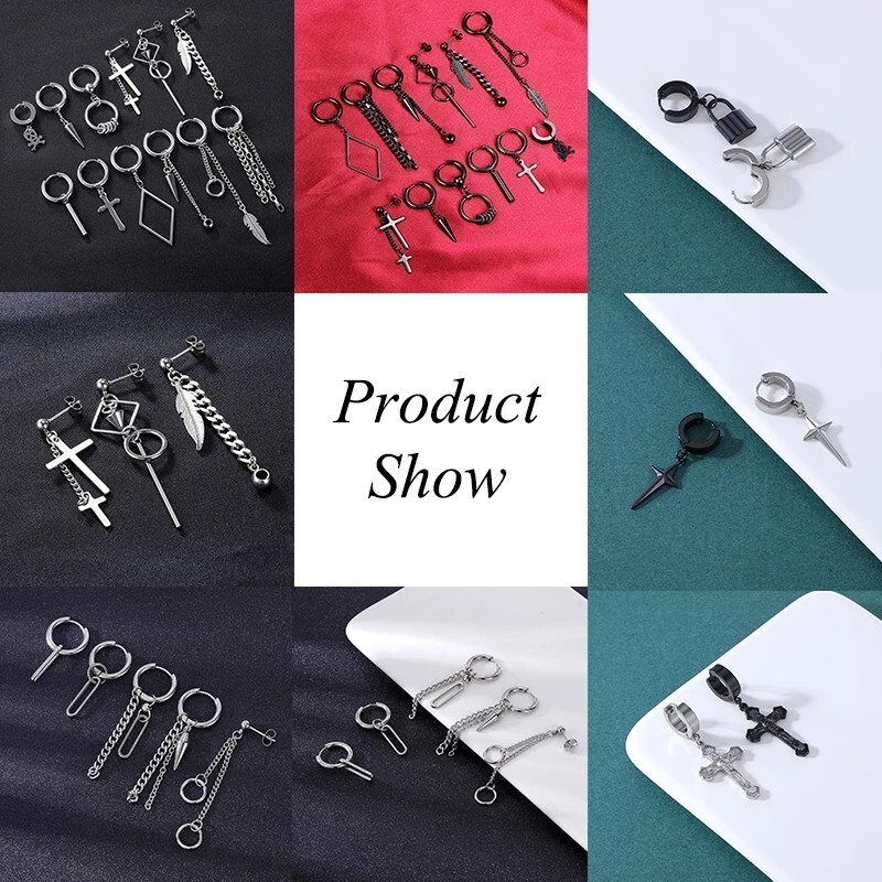 18g/20g Stainless Steel Hoop Earrings Gothic Punk Cross Earring for Women Men