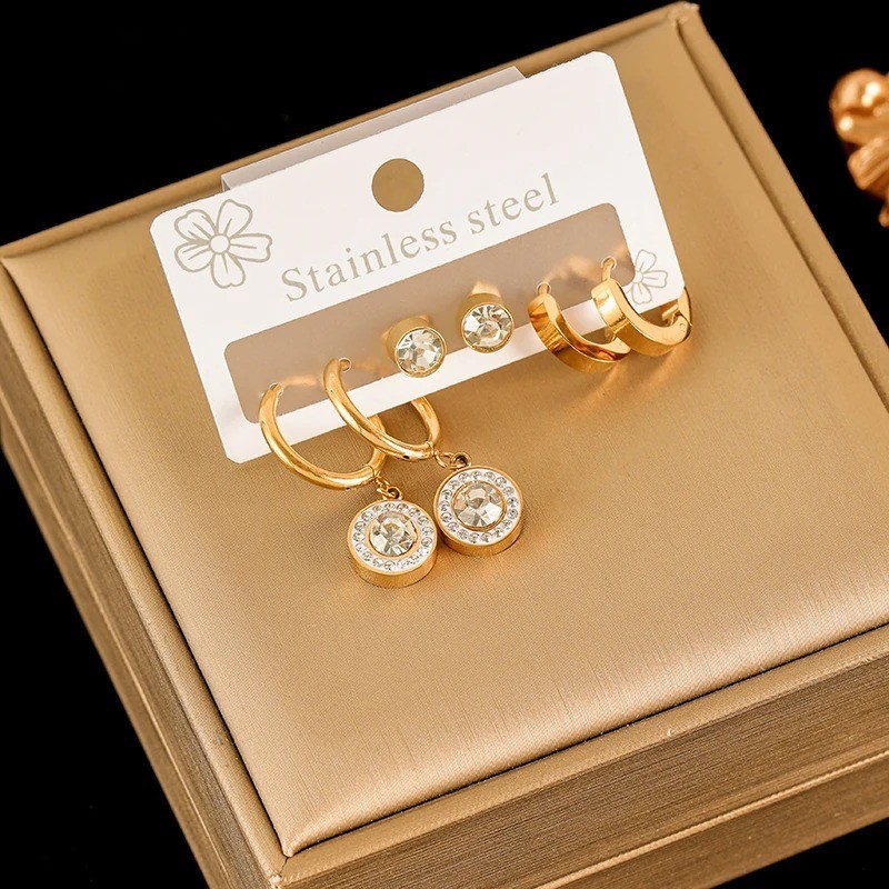 316L Stainless Steel Earrings Set Women Fashion New 18K Gold Plated Ear Waterpr