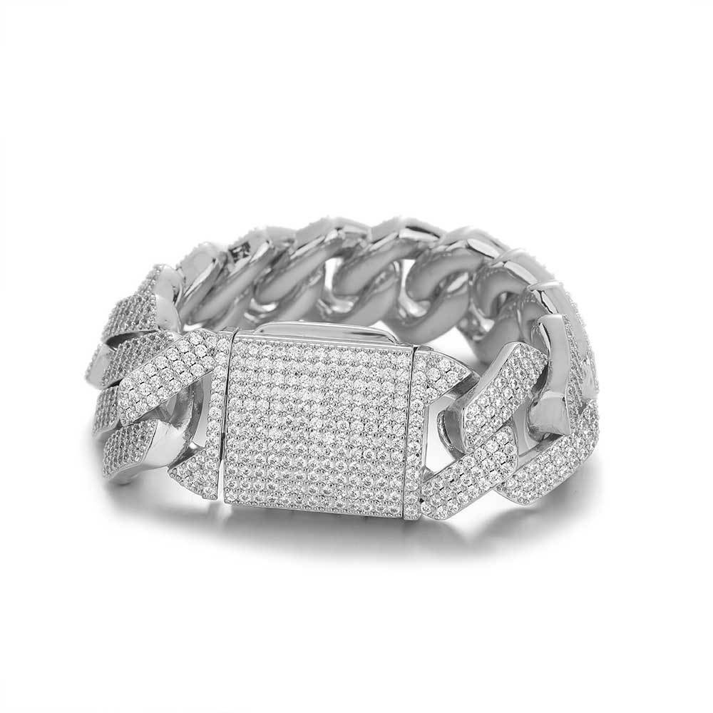 25mm 18k Gold Plated Miami Hip Hop Zircon Rhomboid Cuban Link Bracelet