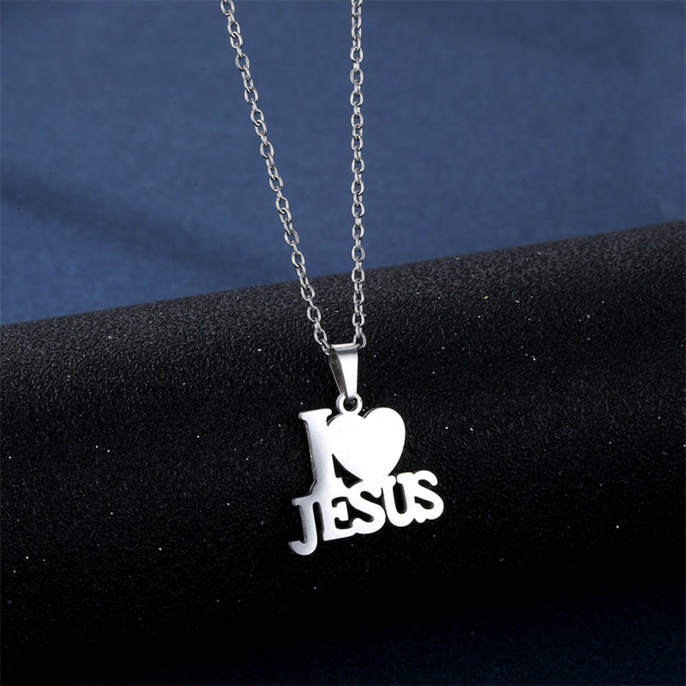 I LOVE JESUS Stainless Steel Pendant Necklace & Earrings Set – Christian Jewelry