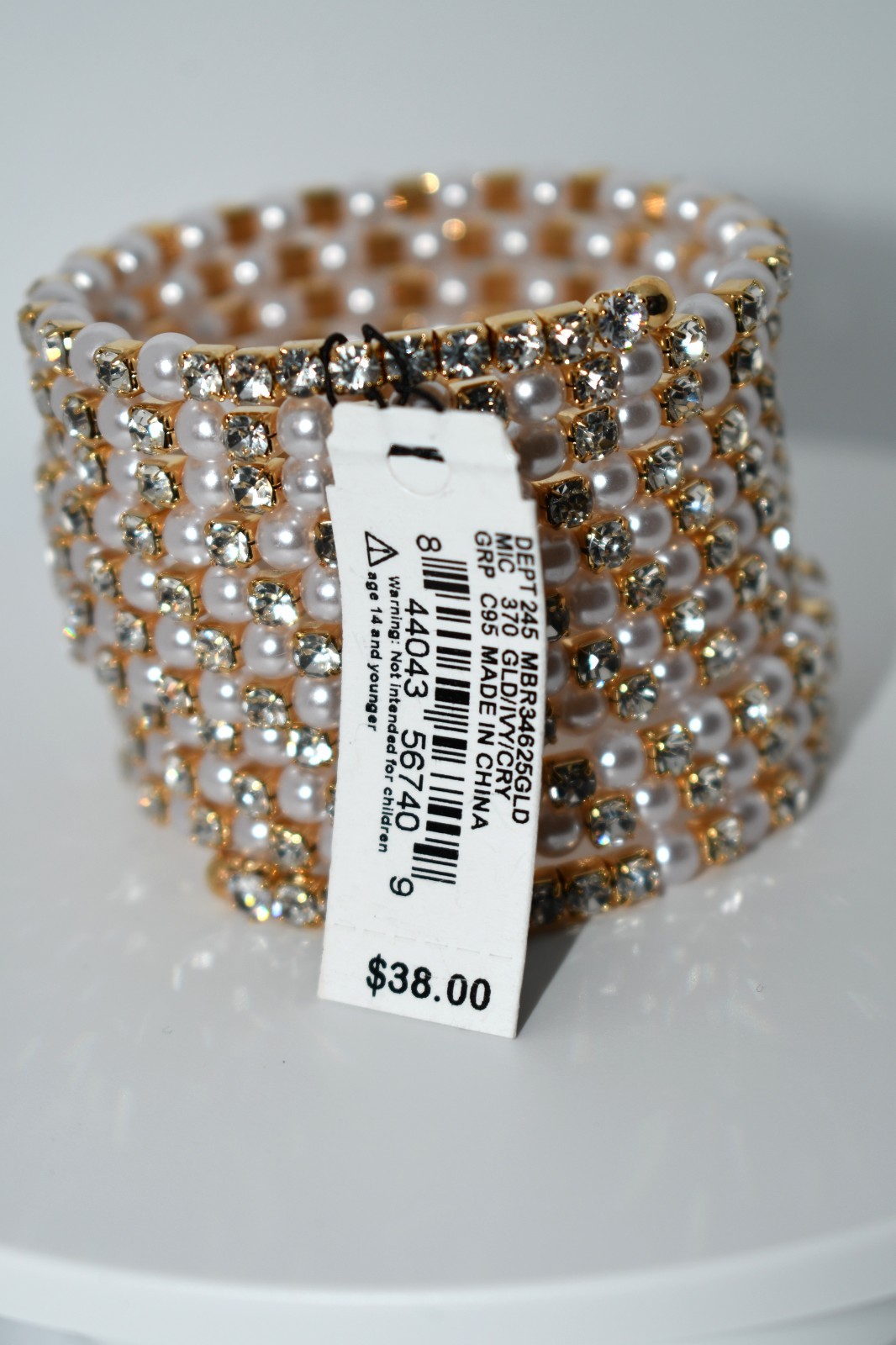 Cezanne Gold Coiled Pearl & CZ Slip On Bracelet #MRB34625GLD NWT