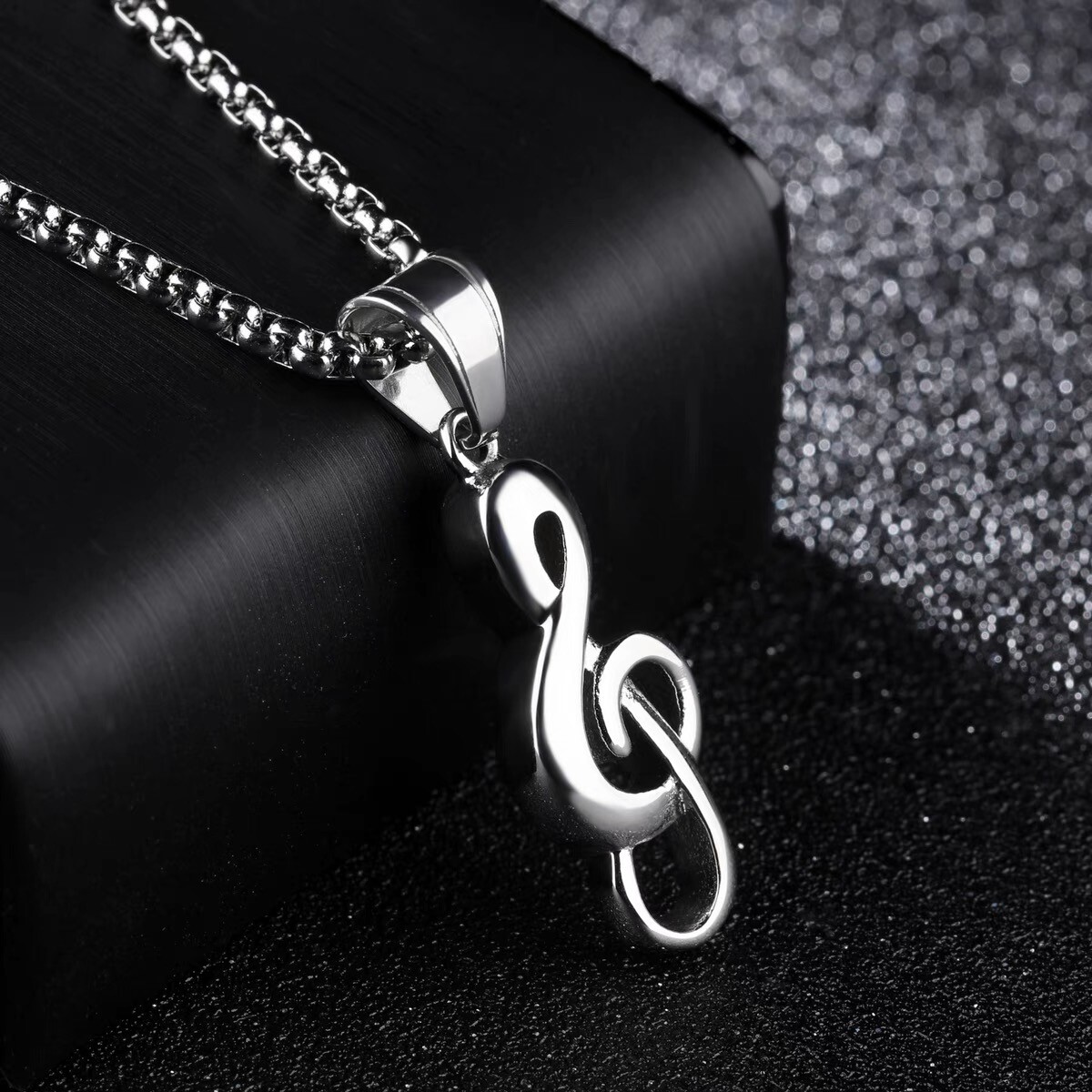 Men Women Silver Small Music Note G Treble Clef Pendant Necklace Chain 24″ Gift