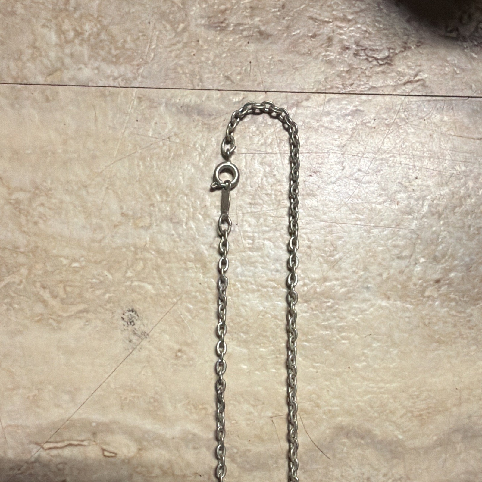 Silver Tone Square Orange Stone Bezel Charm Pendant Necklace Cable Spring Ring