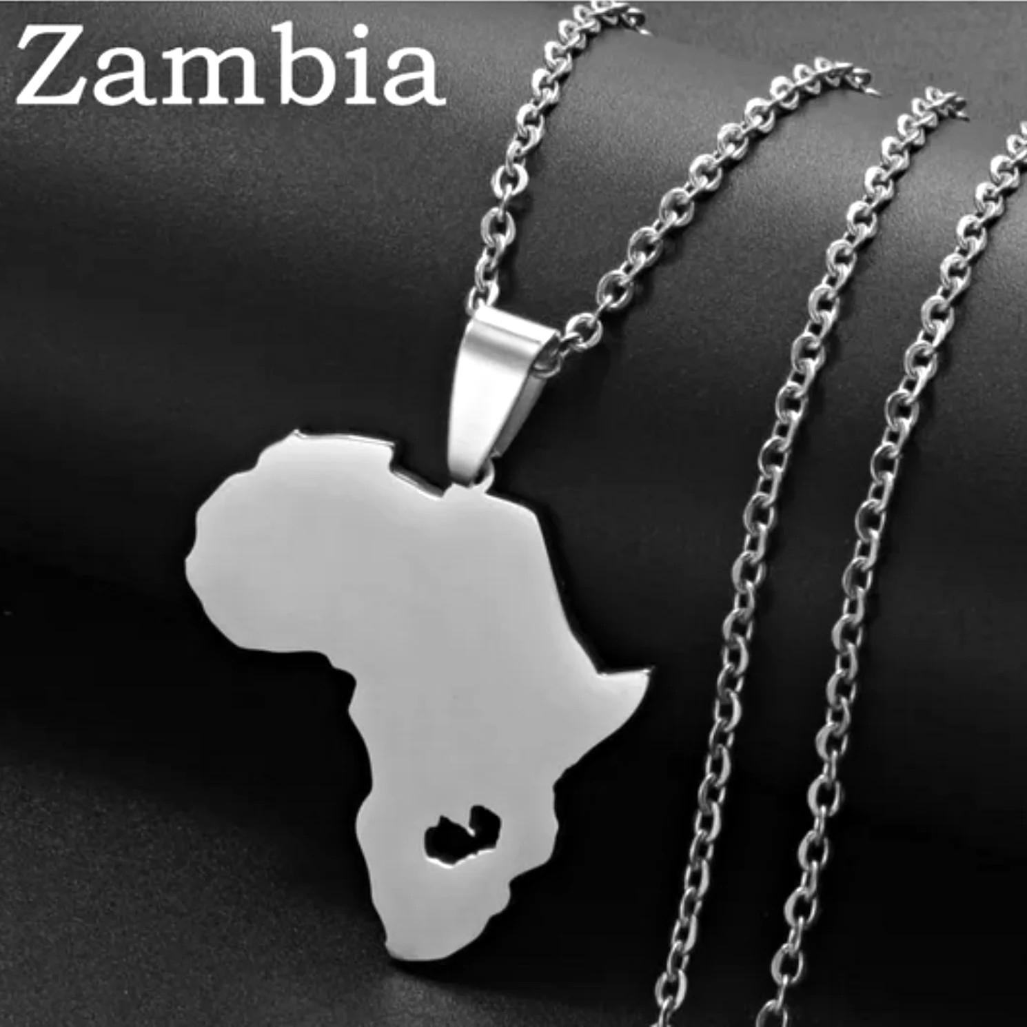 Africa Map with Zambia Map Pendant Necklace