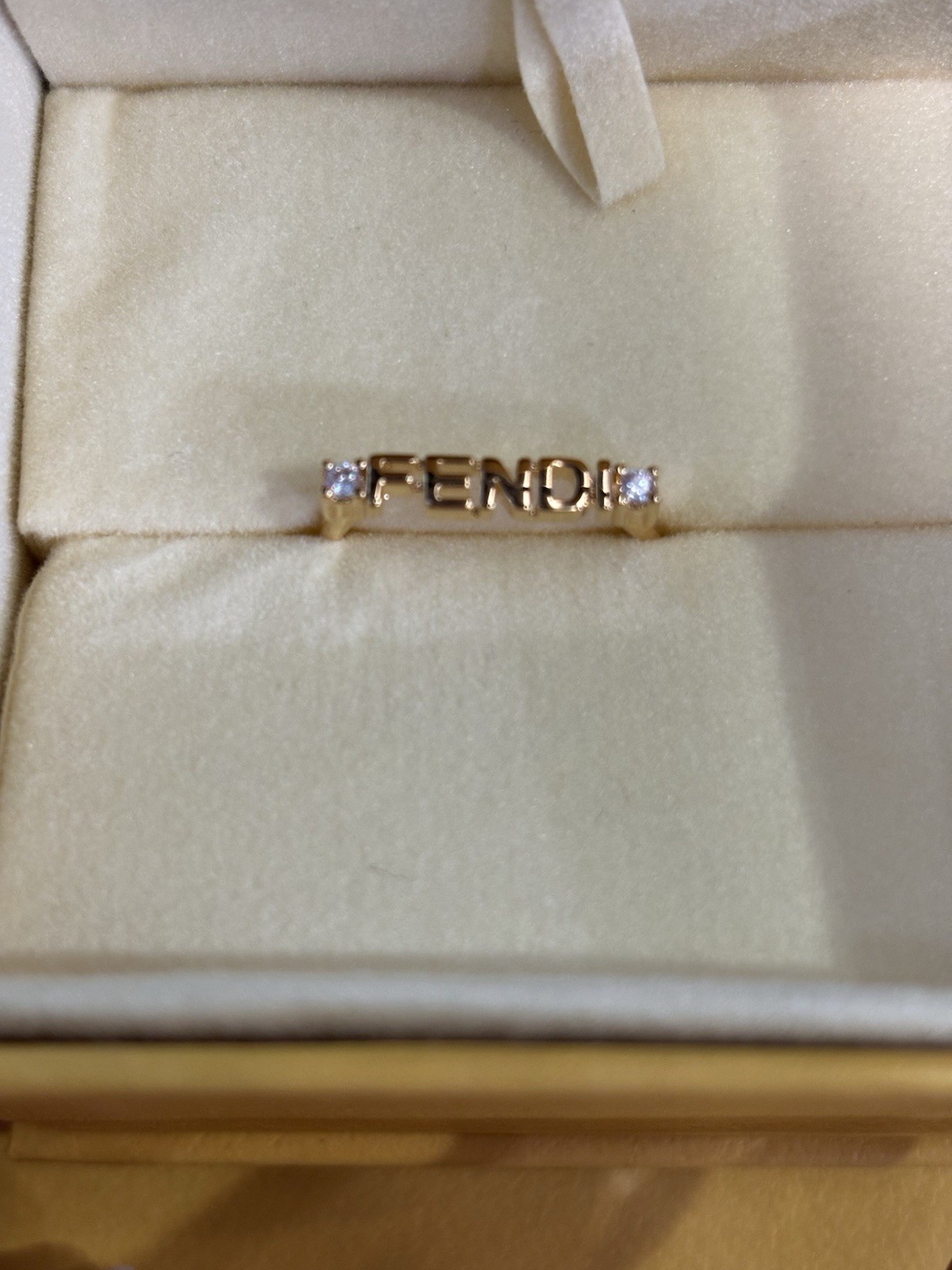 AUTHENTIC Fendi Size 7 Graphic Logo Crystal Ring W/ COA Box & Bag Beautiful!