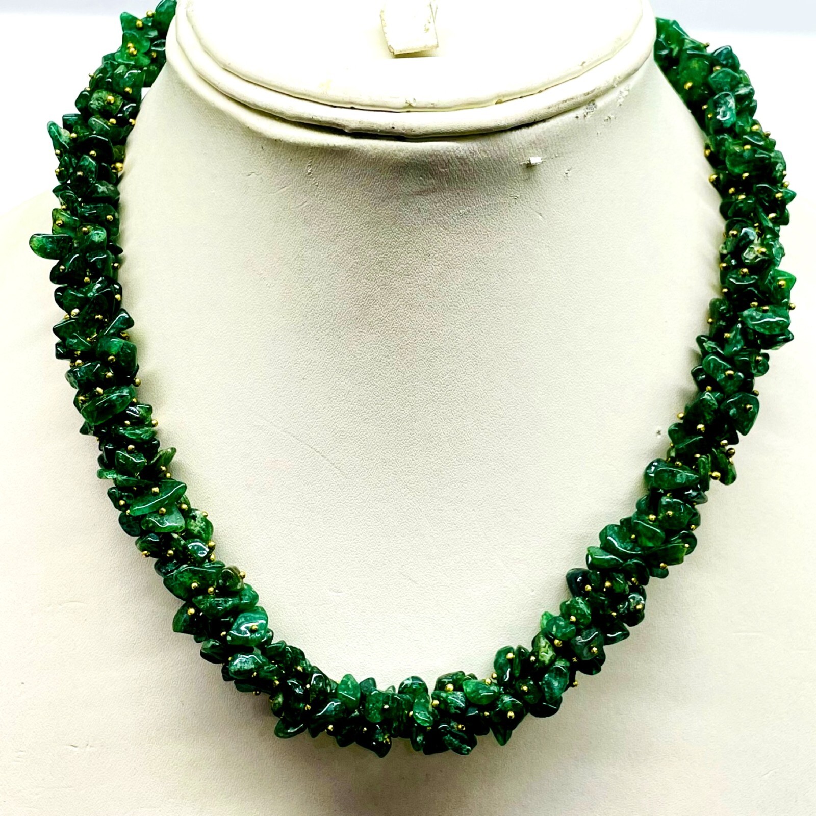 18 Inch Natural Aventurine Quartz Rich Green Boutique Designer Beaded Necklace