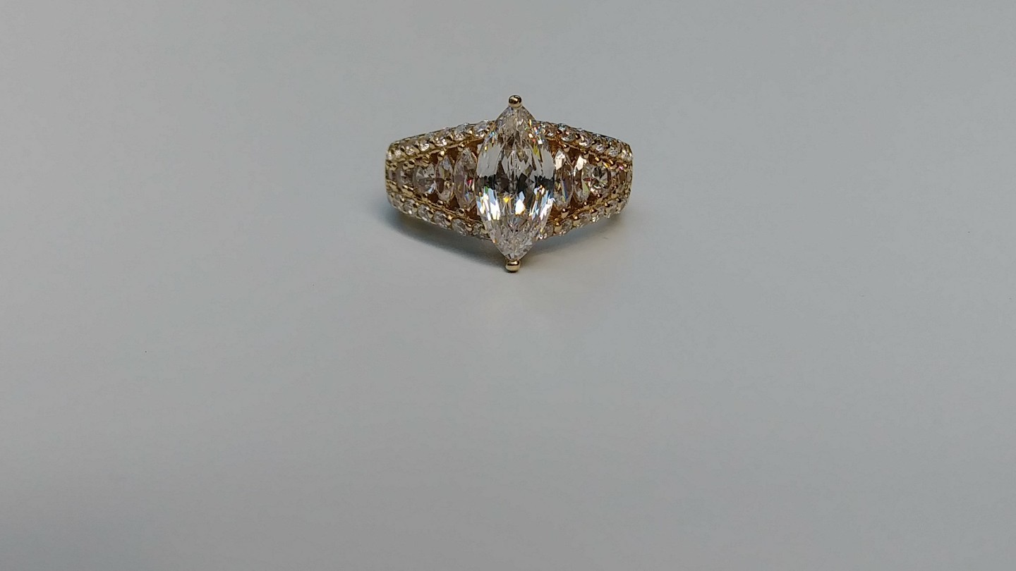 Diamonique 14k Gold-Plated 100-Facet Cubic Zirconia Marquise Ring