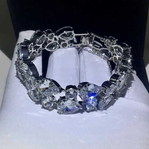 14k White Gold Plated Tennis Bracelet Made Simulated Diamond Stone 8 Inch