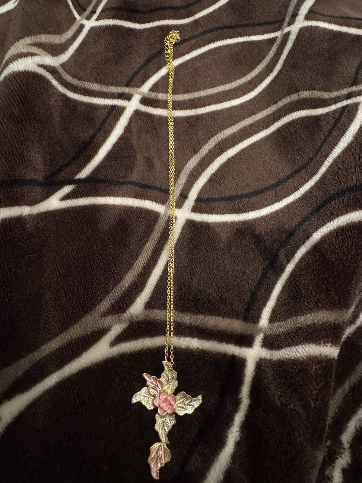 Gold-Plated Pink Enamel FloralCross Pendant Necklace