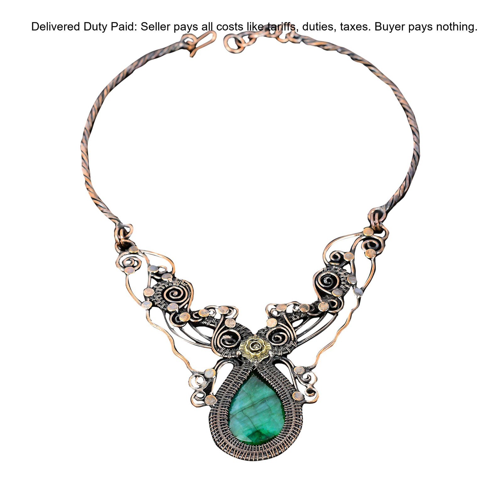 Cyber Monday Deal Copper Natural Zambian Emrald Chain Flower Necklace Jewelry