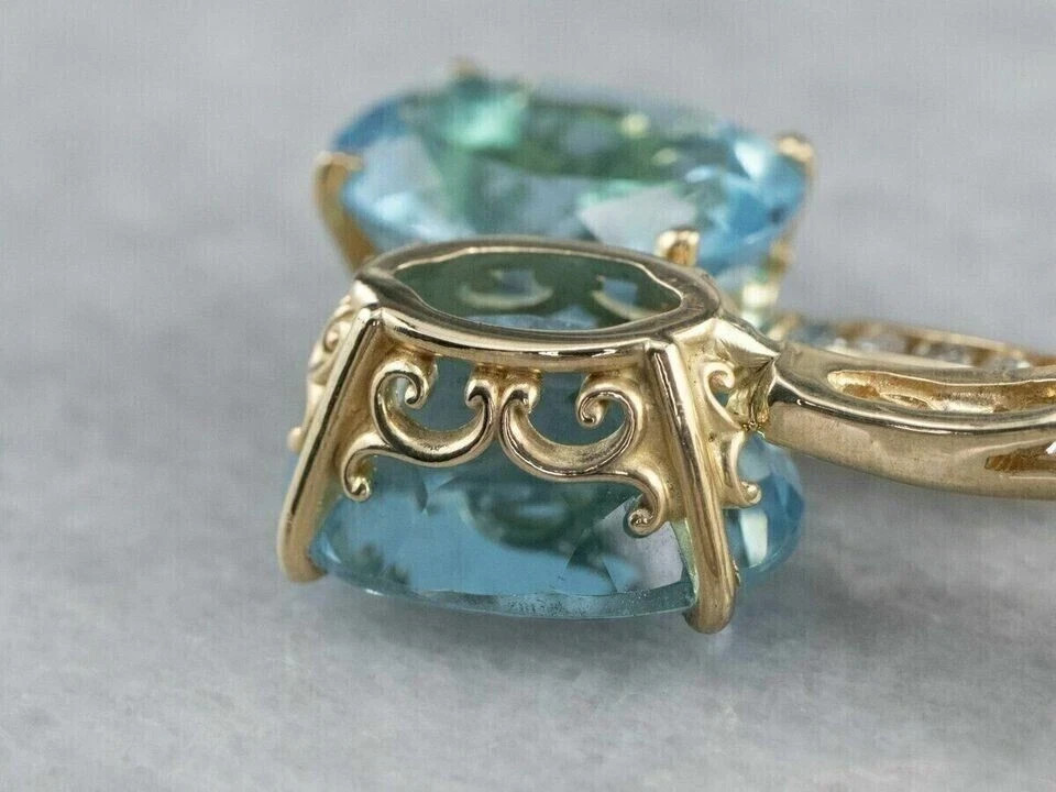 4Ct Oval Cut Simulated Aquamarine Drop & Dangle Earrings 14K Yellow Gold Plated