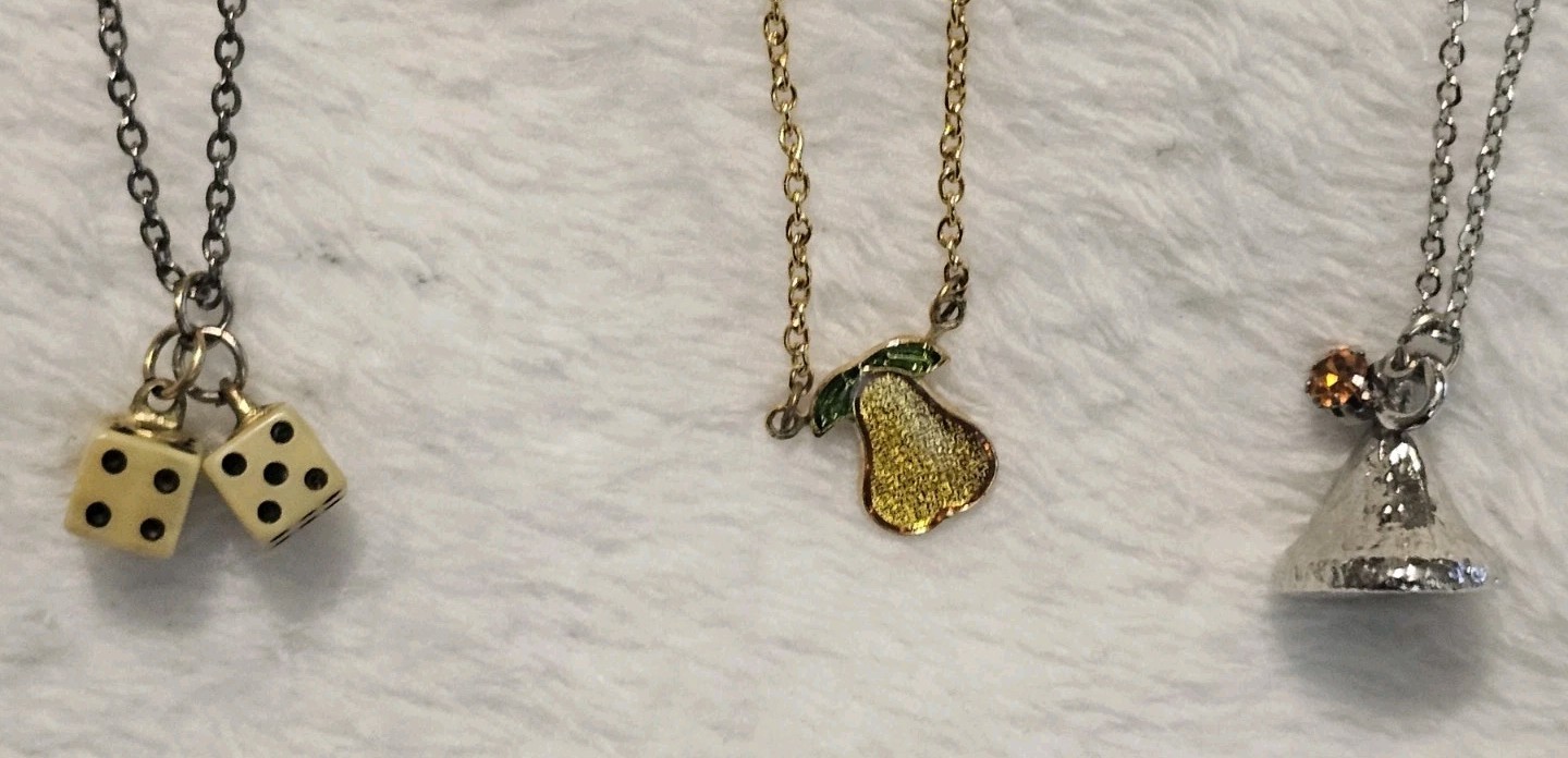 Dainty Charm Necklace Lot Dice Pear Minimalist Gold Silver 3pc