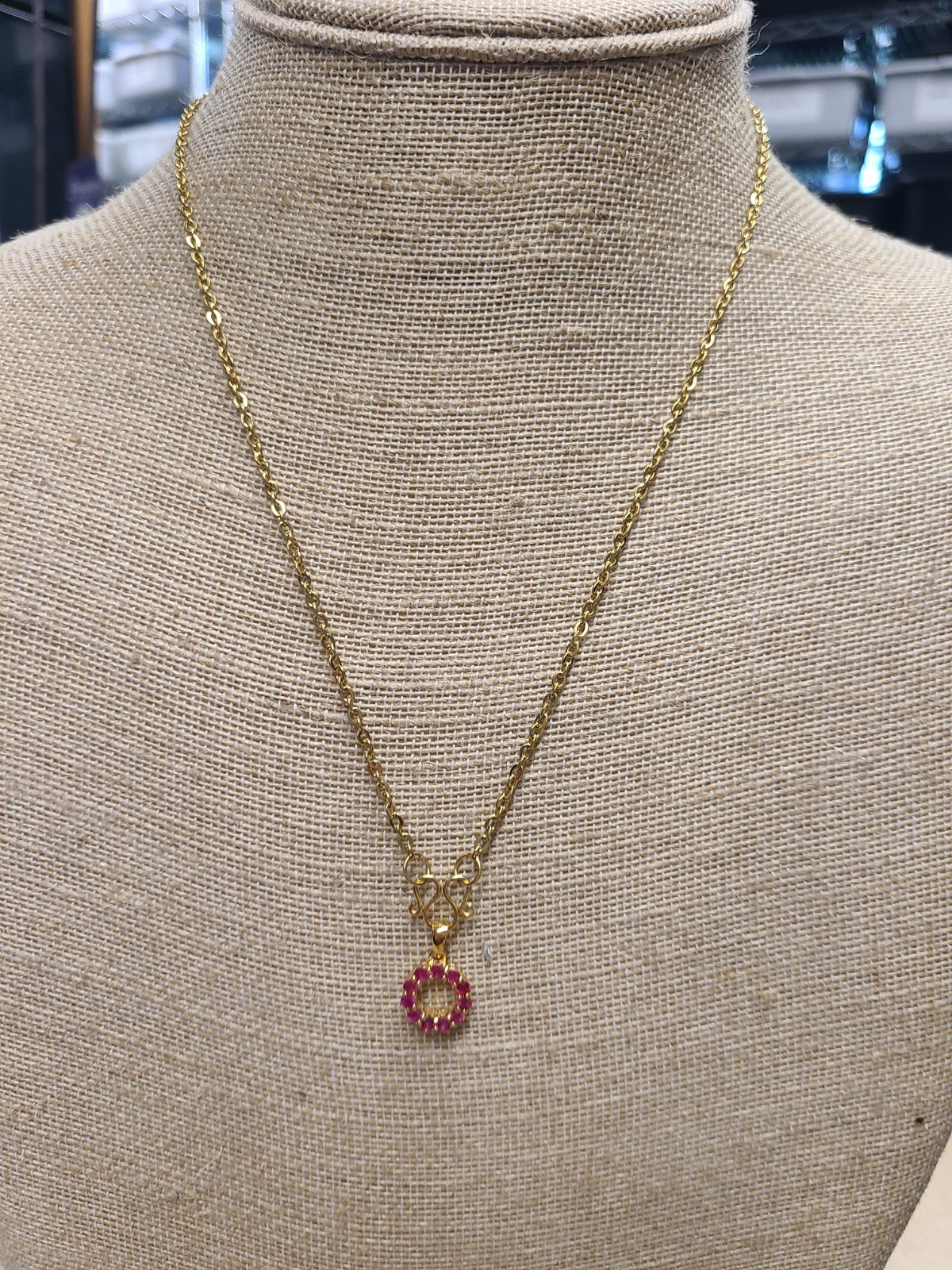 D’Joy Niassa Ruby (FF) 1.00 ctw Circle Pendant in 14K YG Over Sterling Silver wi