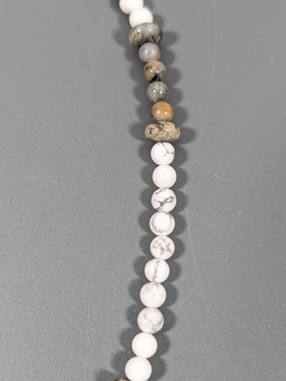 Boho White Gray Marble Stone Round Disc Bead Toggle Necklace Coastal Beach 18 in