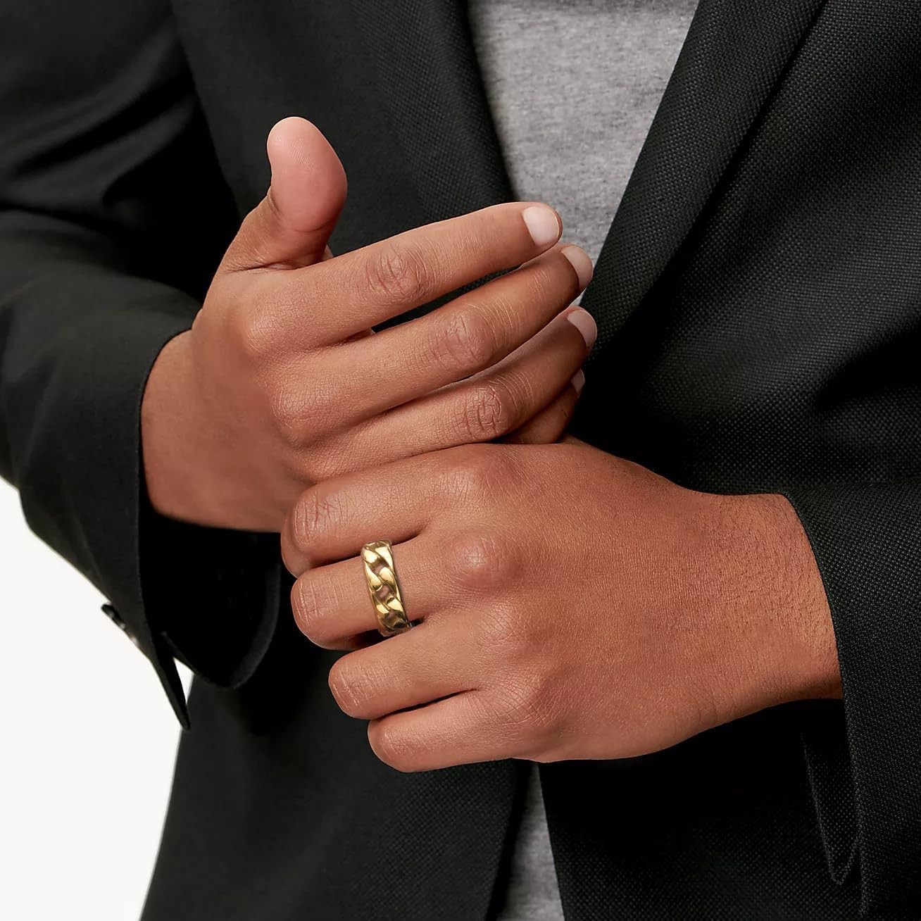 Cuban Link Rings for Men , Gold Plated Stainless Steel 7mm Wide Chain Band Ri…