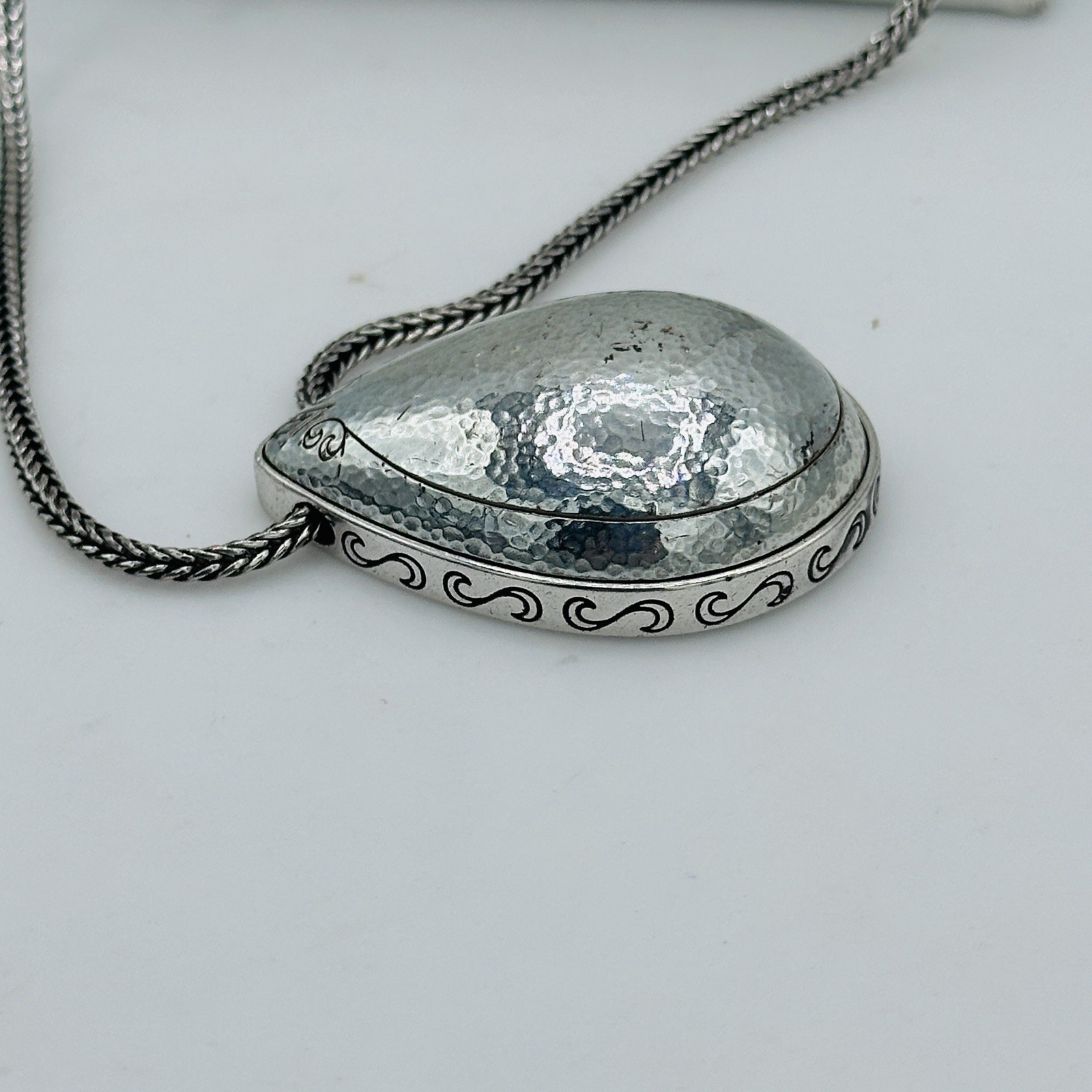 Brighton Mercer Drop Hammered Silver Tone Pendant Necklace Teardrop 30 In