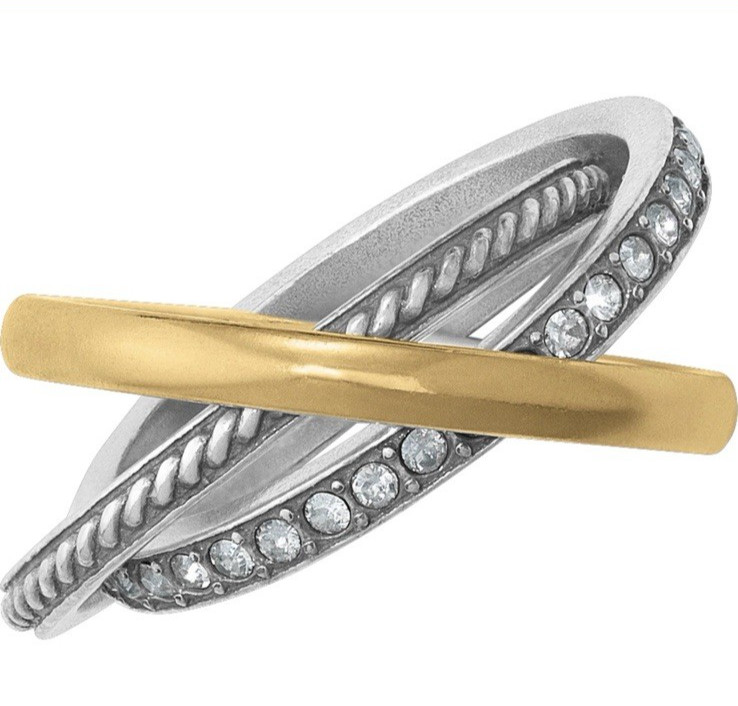 Brighton Neptune’s Rings Trio Three Stackable Linked Gold Silver Ring Size 9/10