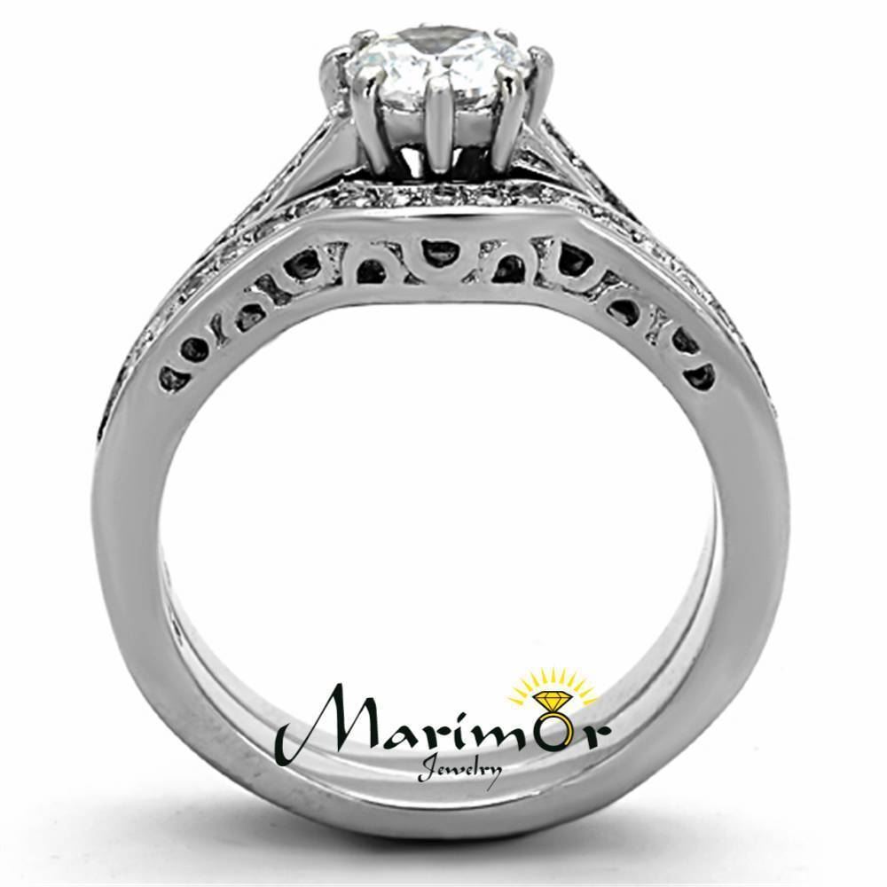 Stainless Steel 1.85Ct Cubic Zirconia 316L Wedding Ring Set Women’s Size 5-10