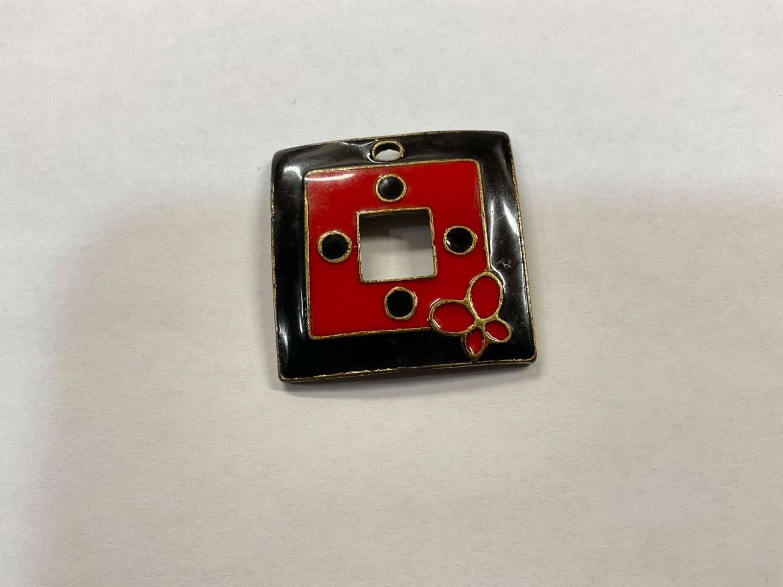 ceramic art pendant enamel square geometric unique butterfly pendant red/black