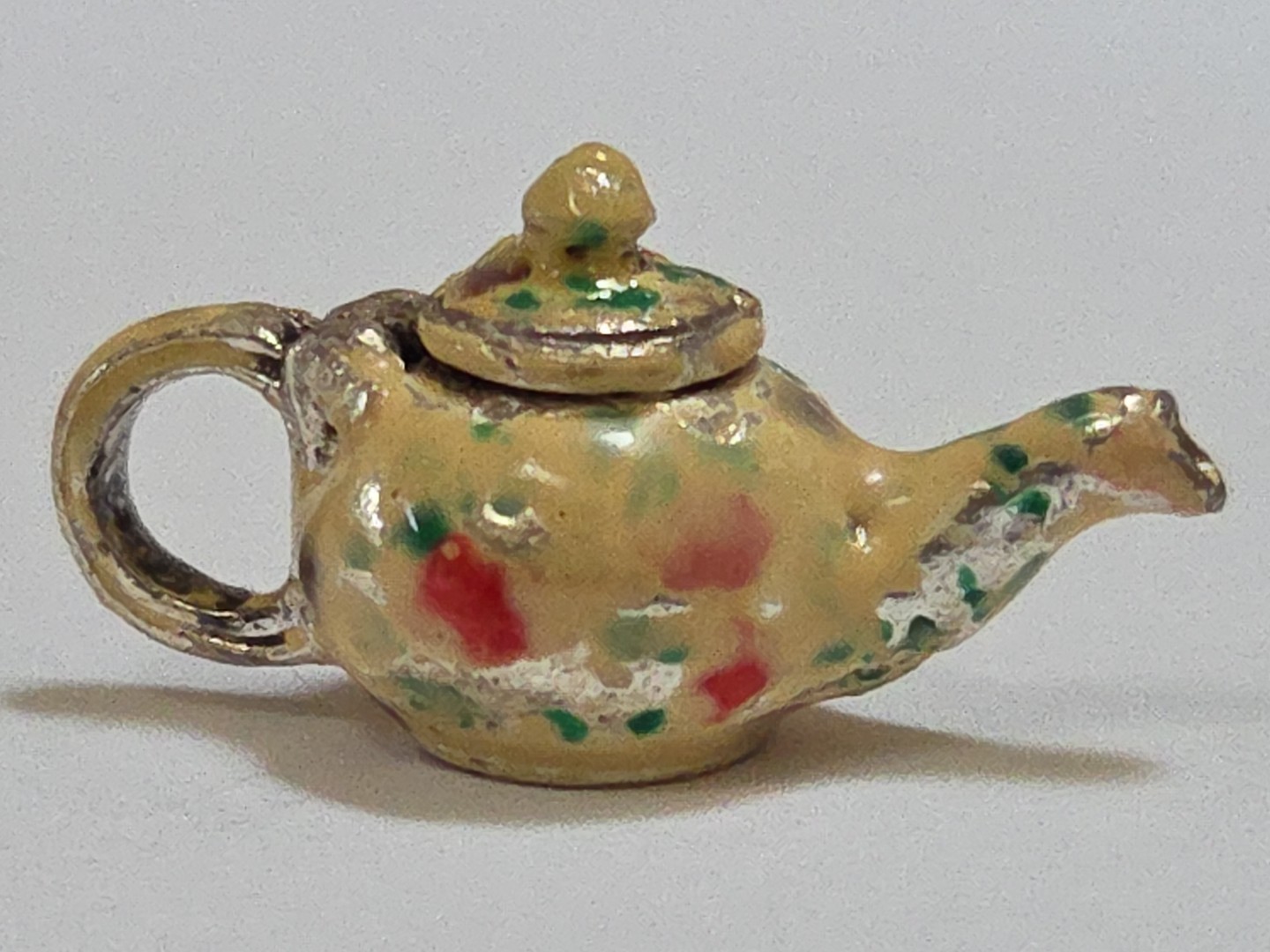 Sterling Silver ~ Tea Pot Charm ~ FABULOUS Enamel ~ RARE ~ Brown County VINTAGE
