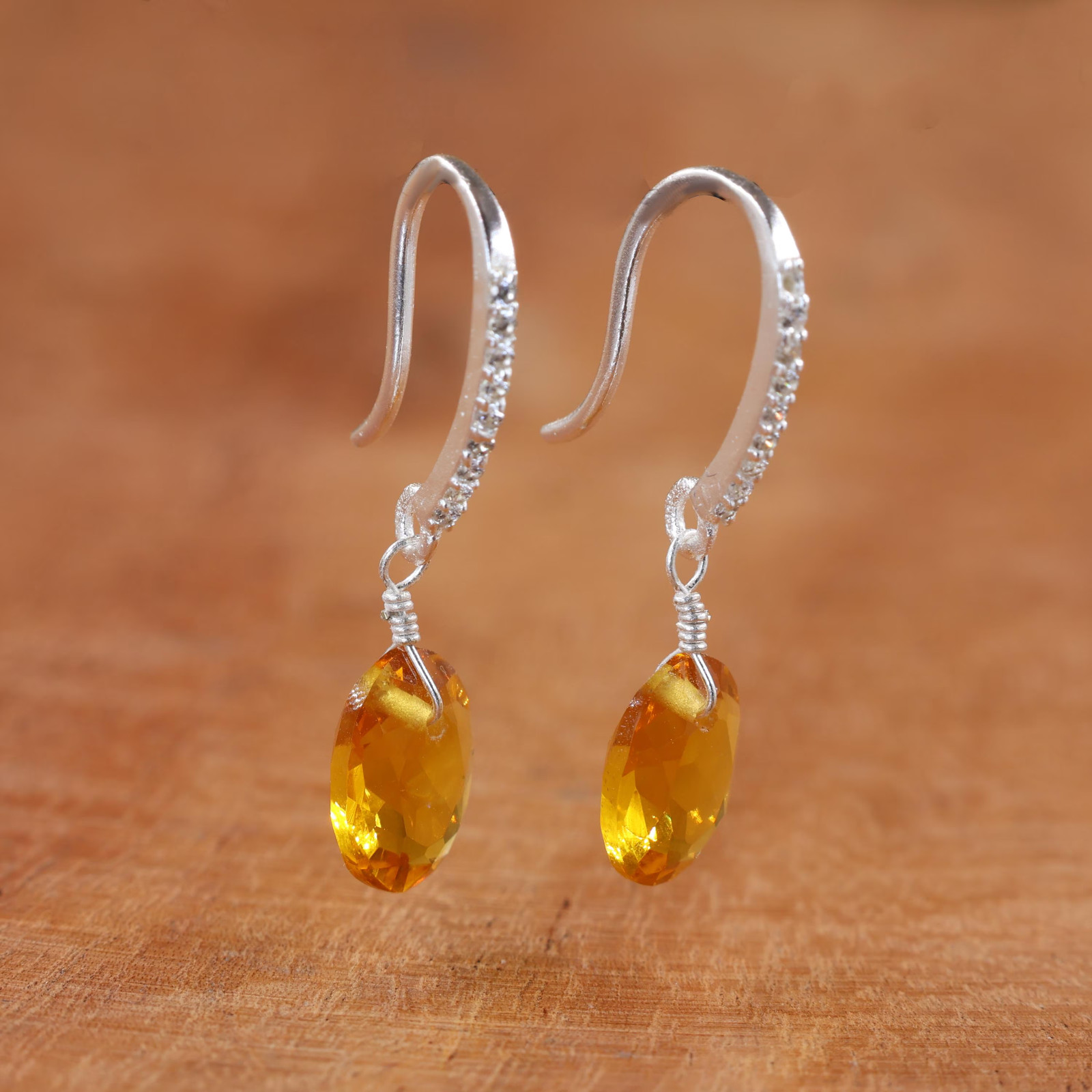 925 Silver Citrine Earrings, Elegant Drop Earrings, Everyday Jewelry for Women