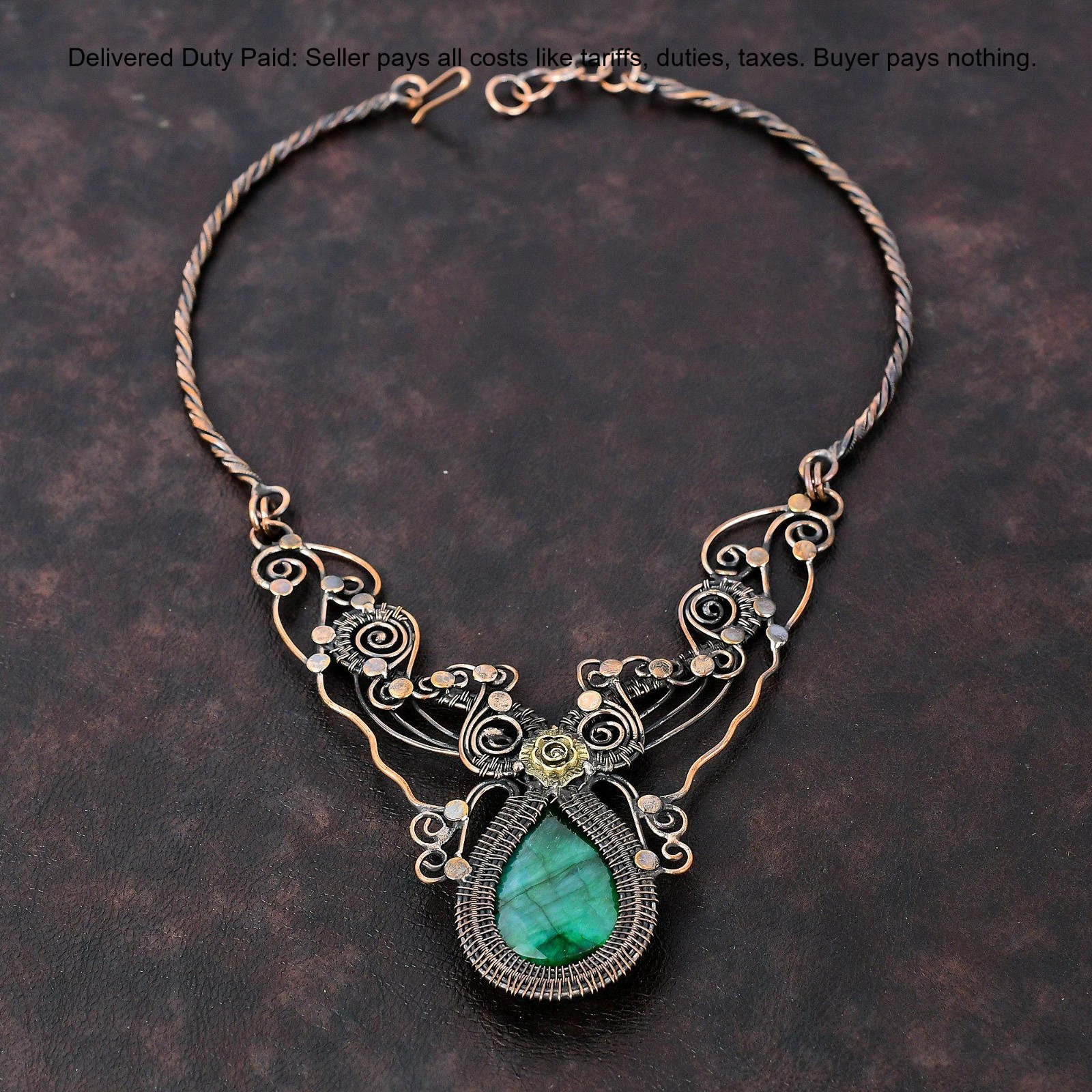 Cyber Monday Deal Copper Natural Zambian Emrald Chain Flower Necklace Jewelry