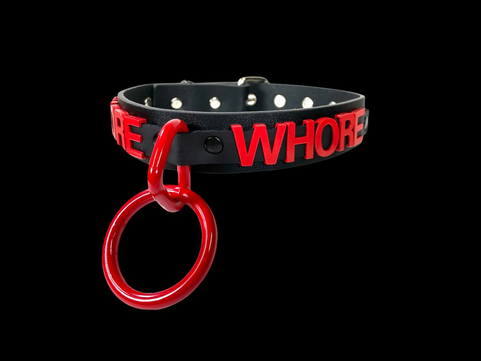 Name Bondage Collar Black O Ring RED Letter Slave Leather BDSM Slut Choker