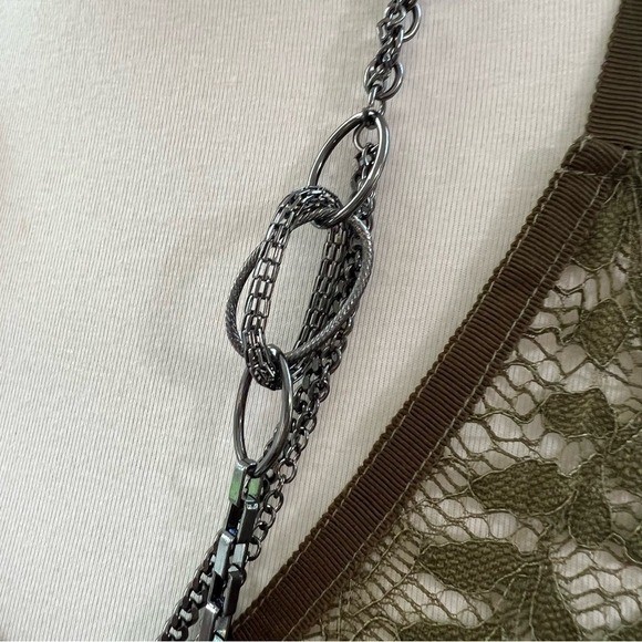 Long Layered Gunmetal Chain Necklace with Knot Details Fashion Jewelry