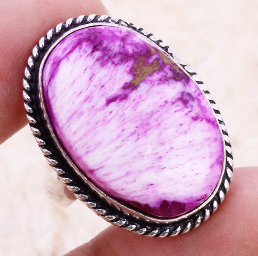 Color Enhanced Pink Scolecite 925 Silver Plated Handmade Ring US Size 7 Ethnic